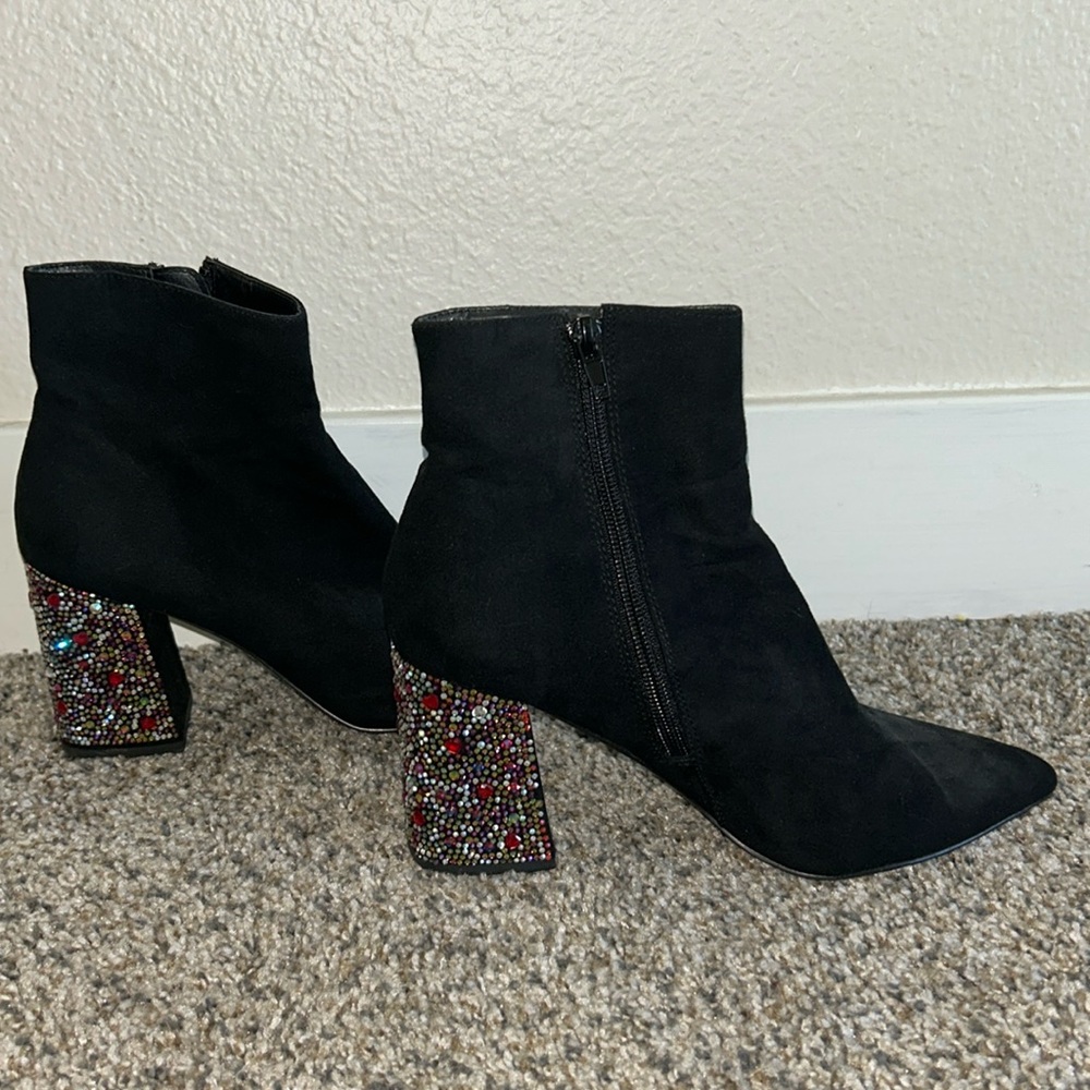 Betsey Johnson Black Ankle Boots with Multicolor Heels